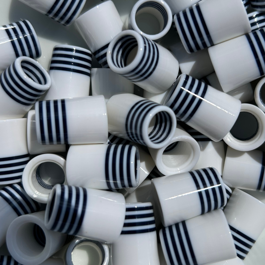 white golf ferrules with navy blue pinstripes