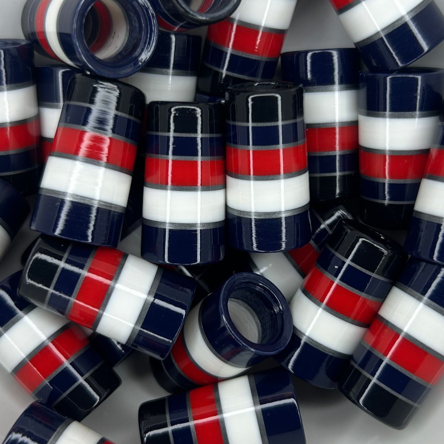 red, white, blue, black, and silver striped golf ferrules