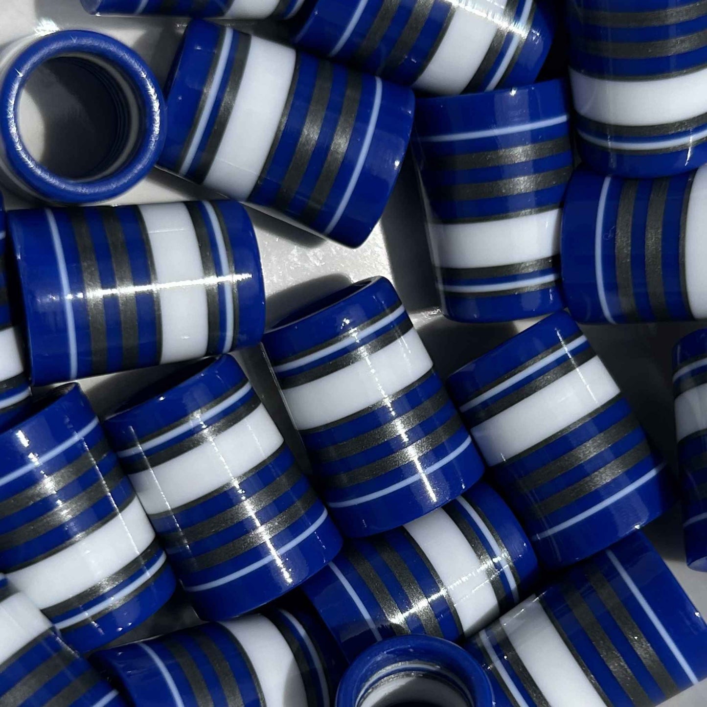 blue, white, and silver 3D-printed golf ferrules