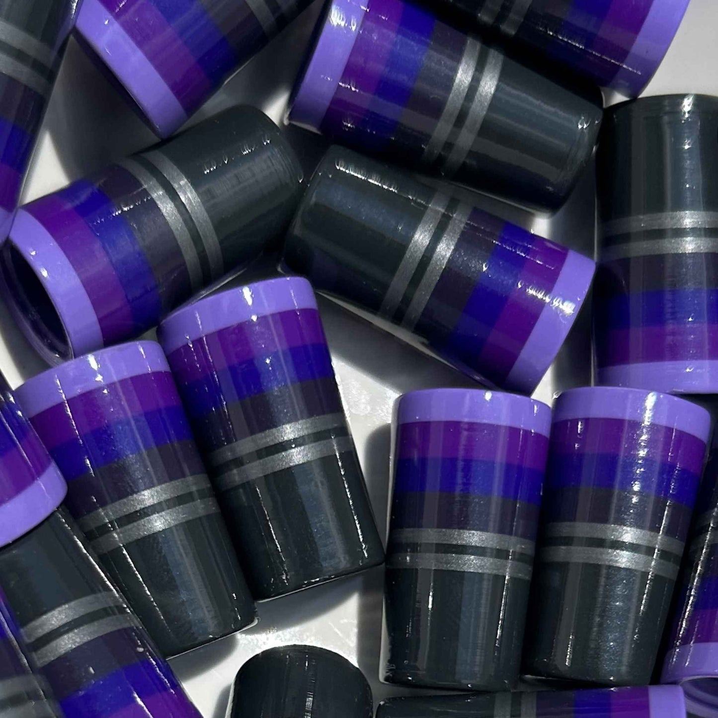 Gray and purple golf ferrules with two silver stripes.