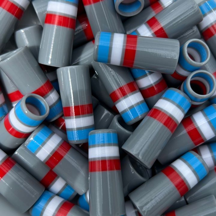 red white and blue golf ferrules with a gray base