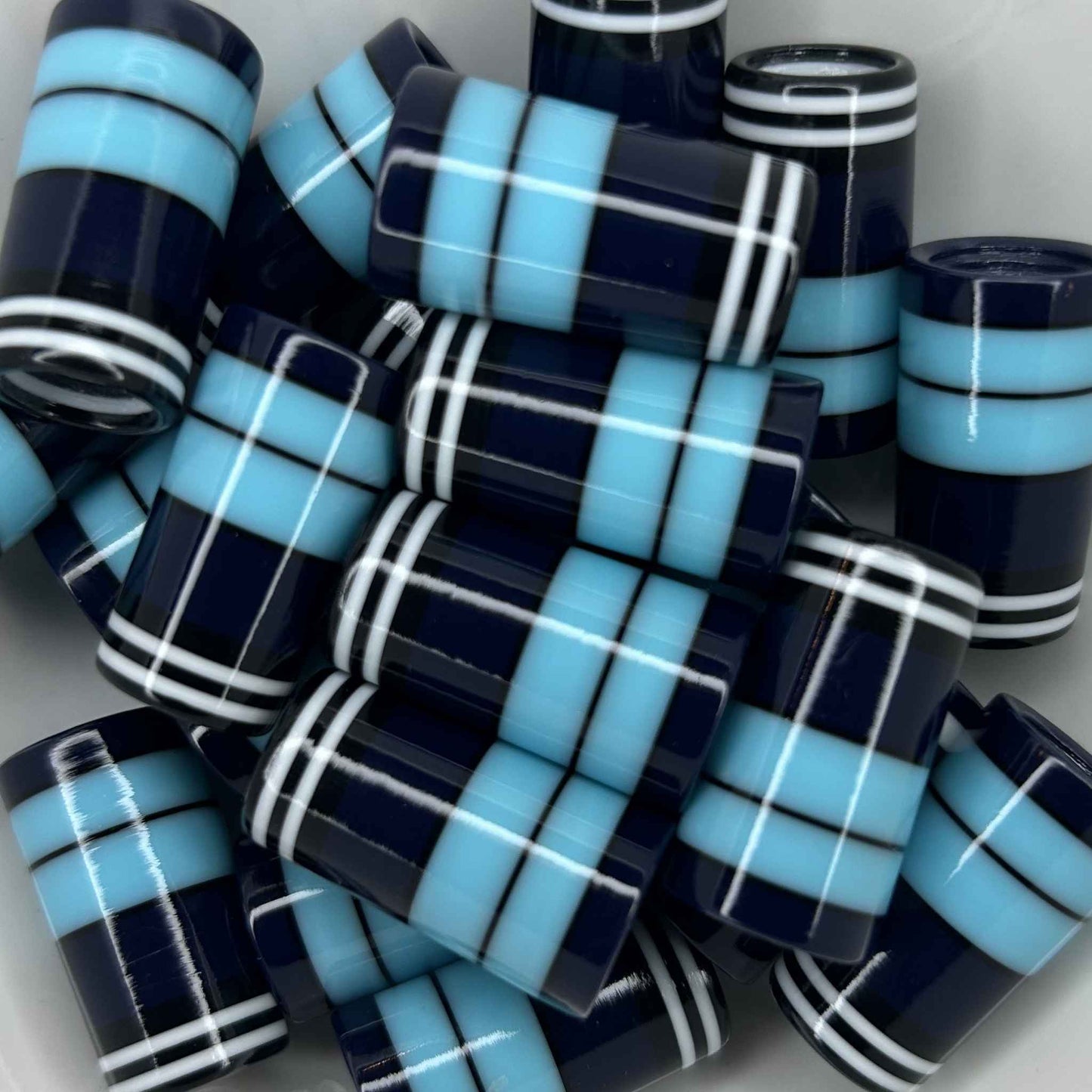 black, white, navy, and light blue golf ferrules