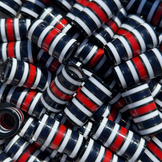 Red, white, and blue golf ferrules with matte black accents