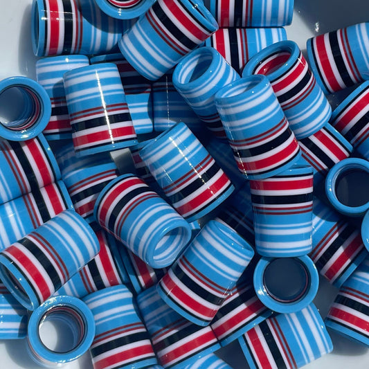 red white and bright blue golf ferrules with black accents