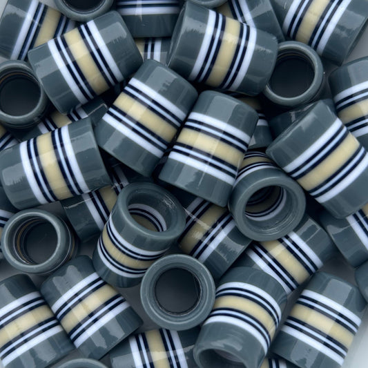 gray golf ferrules with white, navy, and creamy yellow stripes