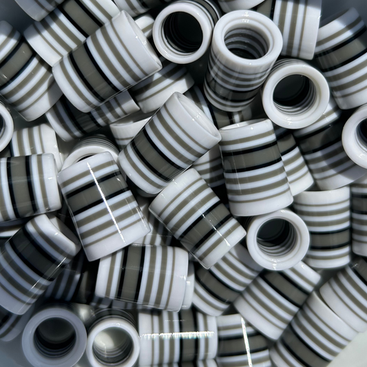 white golf ferrules with black and limestone gray stripes