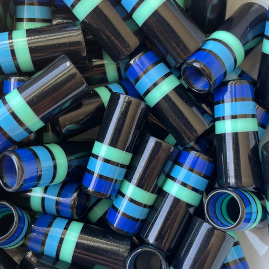 black, teal, light blue, and royal blue striped custom golf ferrules