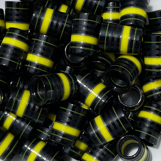 matte black, glossy black, and bright yellow custom golf ferrules