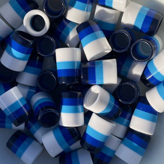  golf ferrules with White base and Sky Blue, Royal Blue, and Navy Blue stripes