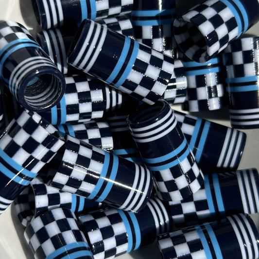 navy and white checkered golf ferrules with light blue accents