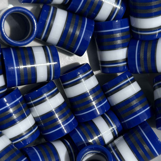 blue, white, and silver 3D-printed golf ferrules