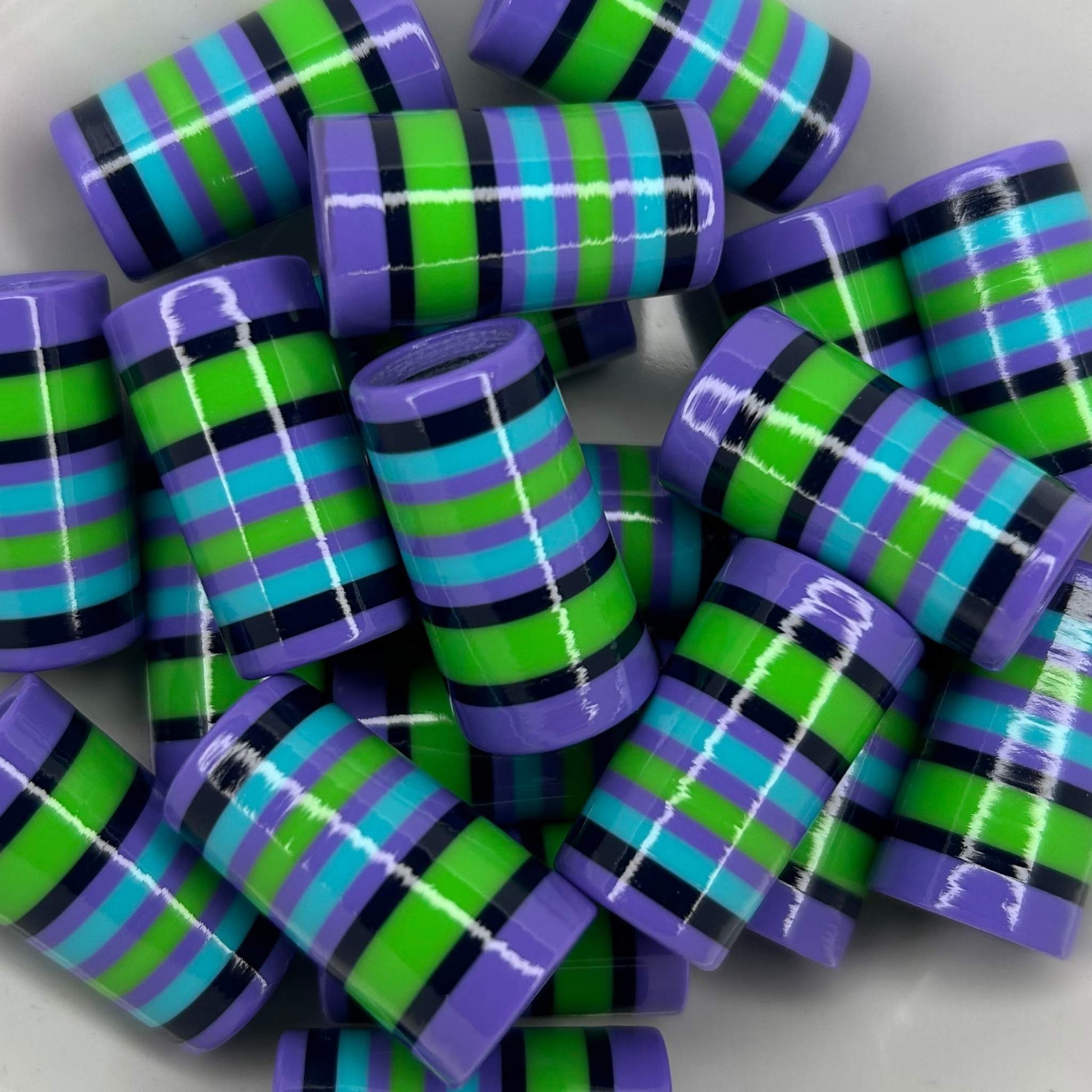 bright green, blue, and purple golf ferrules