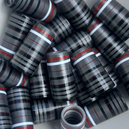 silver, black, white, and red custom golf ferrules
