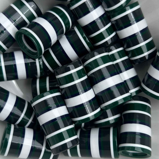 Green and white golf ferrules with navy blue and gray accent stripes.