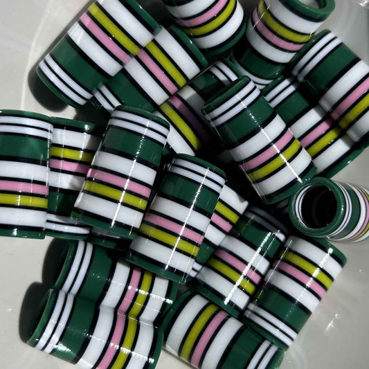 Green, White, Pink, Yellow, and Black striped 3D-printed golf ferrules