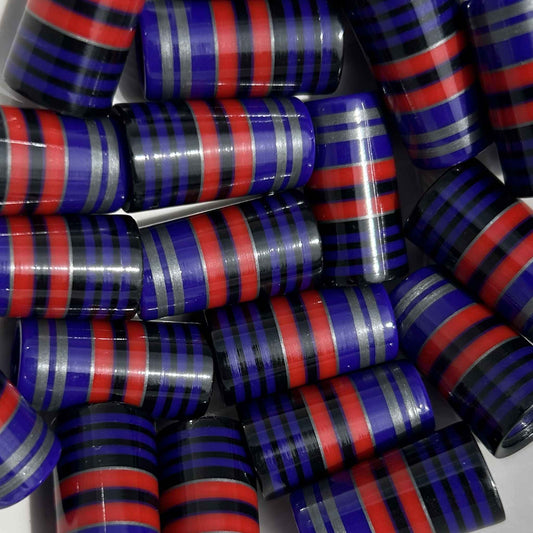 purple, red, black, and silver golf ferrules