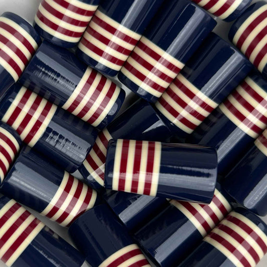 Red, white, and blue golf ferrules.