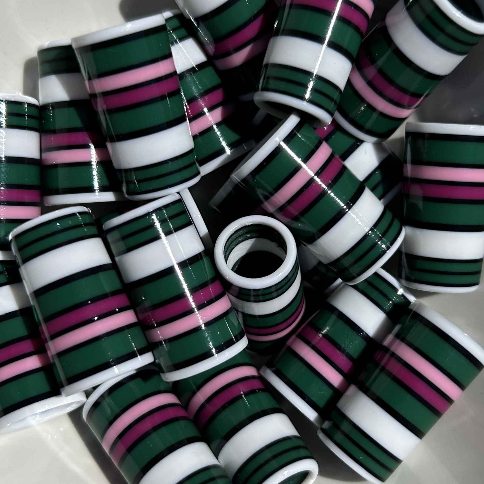 pink, white, and green custom 3D-printed golf ferrules