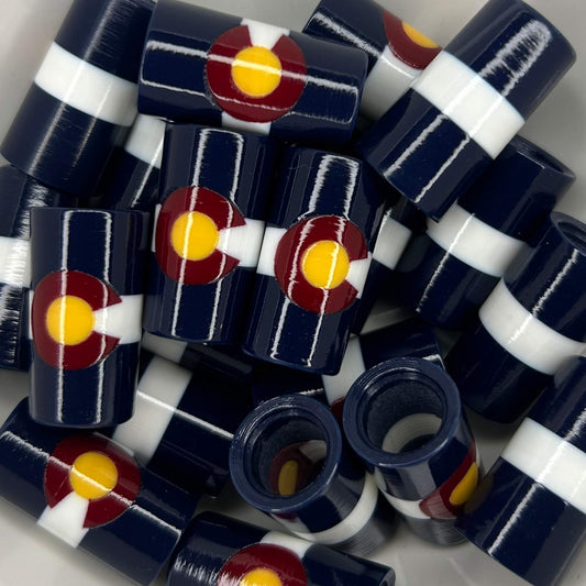 colorado state flag golf ferrules in navy, white, maroon, and yellow