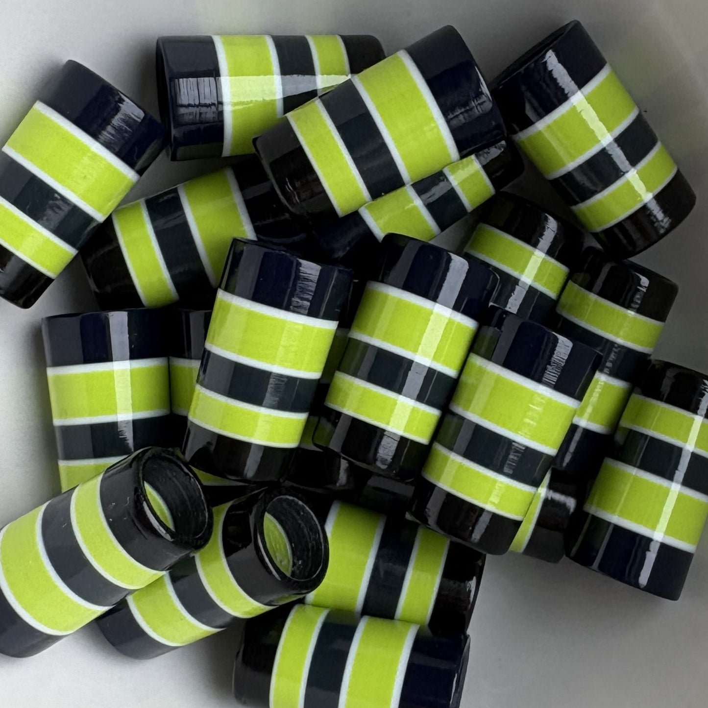 deep blue, lime, and white golf ferrules