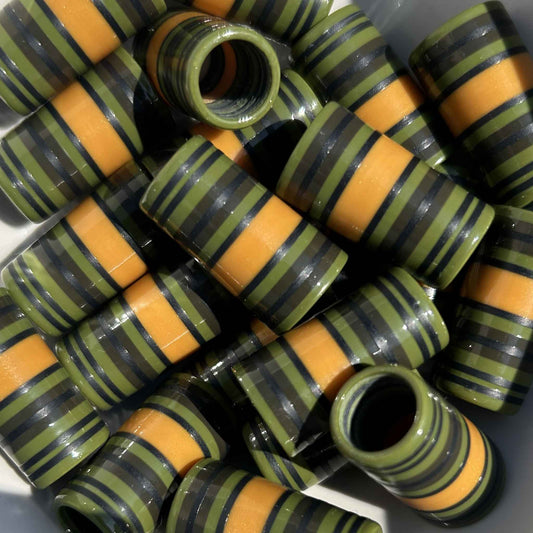army green, gold, and black custom golf ferrules with small matte black stripes
