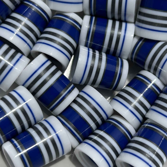 white, silver, and blue 3D-printed golf ferrules in 3/4" height