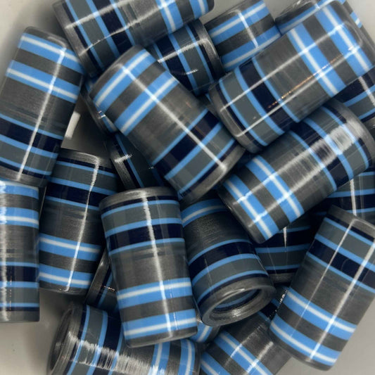 silver golf ferrules with blue, navy, and white stripes