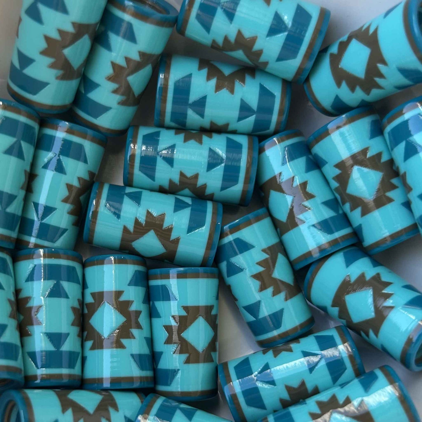turquoise 3D-printed golf ferrules in a southwest-inspired pattern