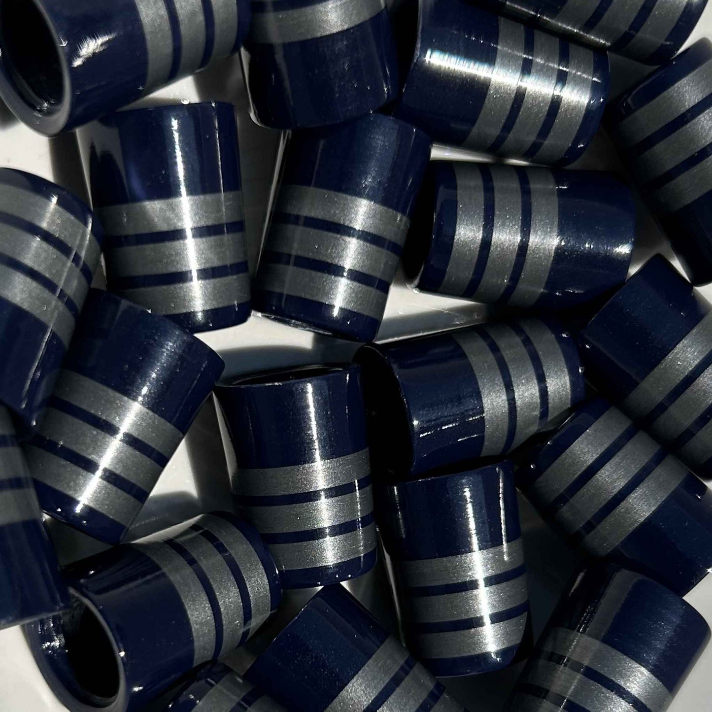 navy and silver 3D-printed golf ferrules with three thick stripes