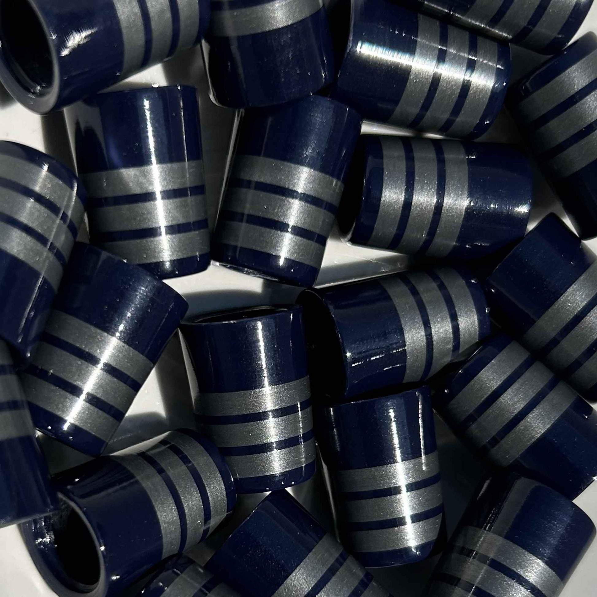 navy and silver 3D-printed golf ferrules with three thick stripes