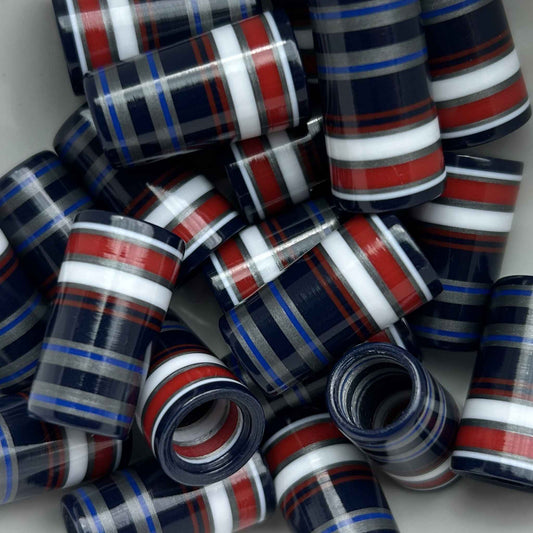red, white, and blue golf ferrules with silver and navy accents